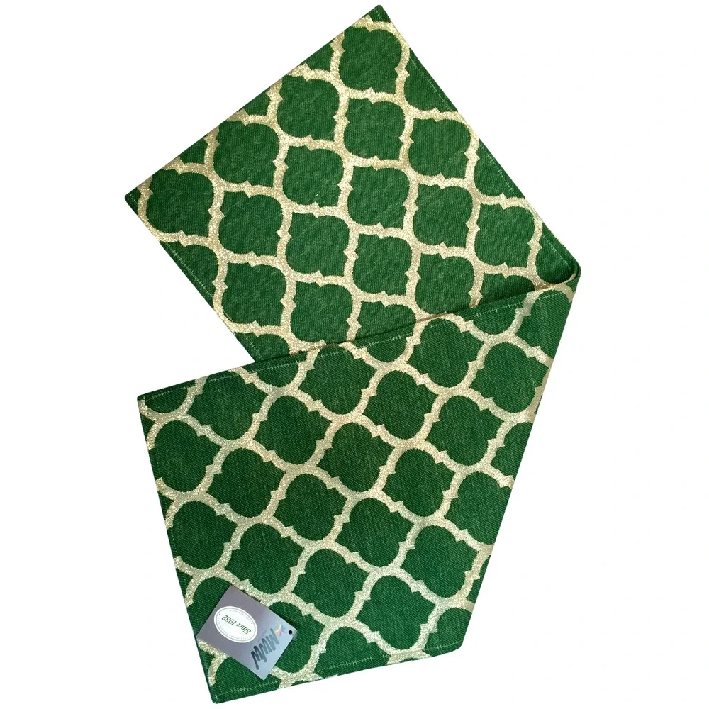 Moroccan Me Crazy Table Runner Green Mediterranean Ikat Made In USA 72